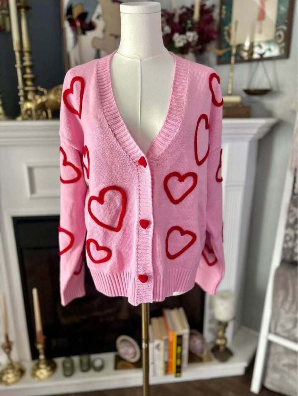 Pink Cardigan with Red Hearts NWT Women’s Size Large